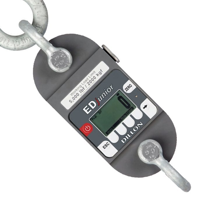 Dillon AWT05-506317 EDjr-1T EDjunior Digital Dynamometer with 2 Shackles, 2500 lbf / 1000 Kg Capacity
